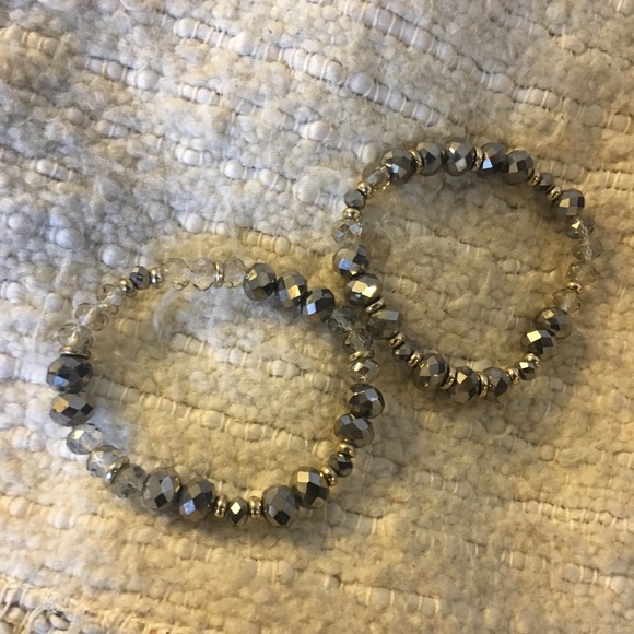 2 Stretchy Silver Beaded Bracelets - Picture 3 of 3